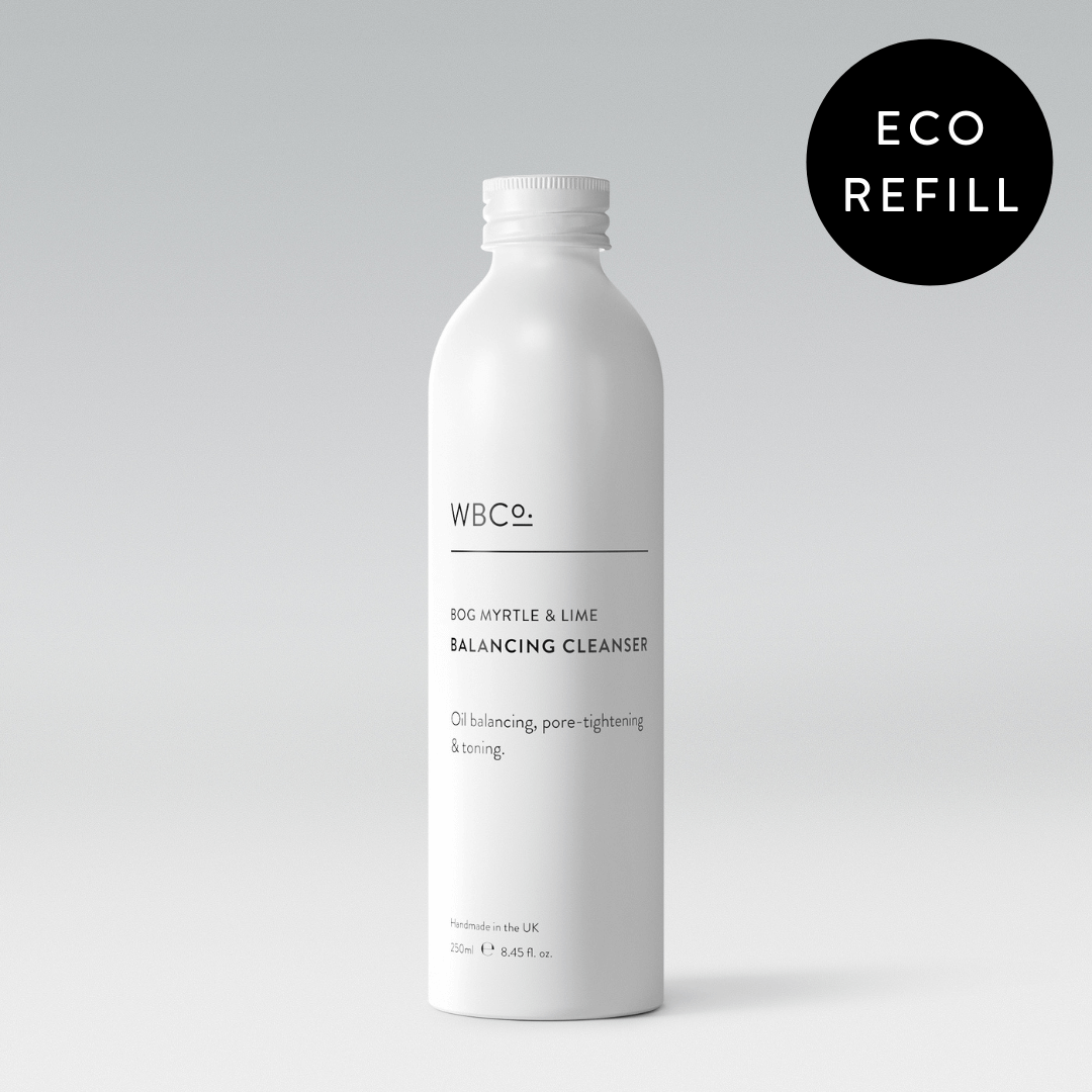 WBco Bog Myrtle and Lime Cleanser refill pouch 200ml showing lower-waste packaging on neutral background